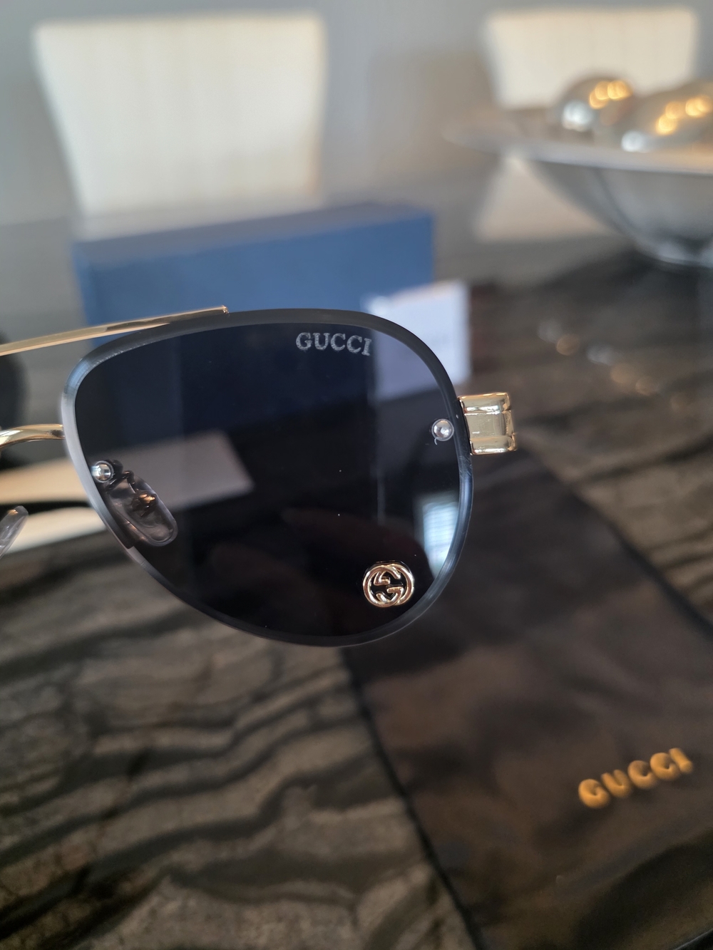 NWT Gucci 1220s Black & Gold Aviator Sunglasses - Picture 8 of 11